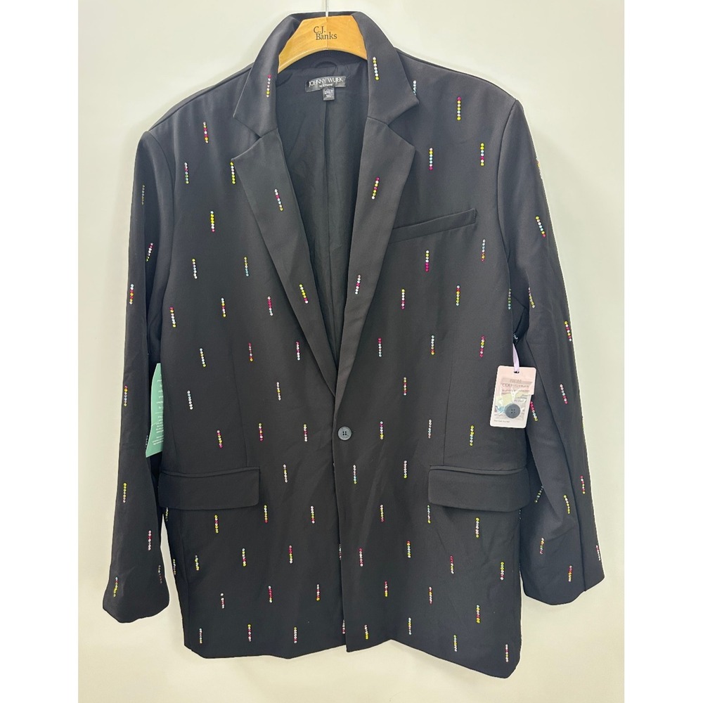 NWT Johnny Wujek Rhinestone Suit Jacket Blazer in Black Plus Size 2XLT 2X Tall - Picture 15 of 15